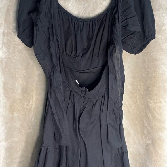 SHEIN Midi Black Backless Cut Out Puff Sleeve Self Tie Smocked Waist Scoop Neck - Picture 12 of 15